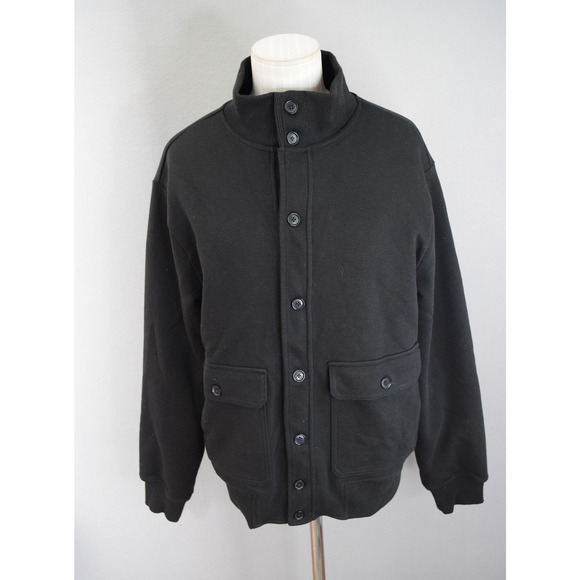 Banana Republic Jacket Mens Medium Black Fleece Lined Button Up Sherpa Collar - Picture 1 of 6